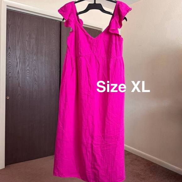Time and Tru Women's Cotton Midi Dress with Flutter Sleeves - Picture 1 of 9